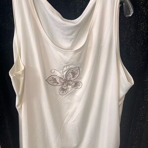 Chic Cream Butterfly Embroidered Women's Tank Top